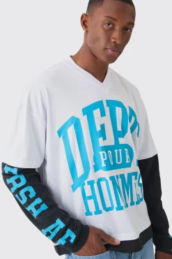 Oversized Boxy Mesh Faux Layer Waffle T-shirt | BoohooMAN UK