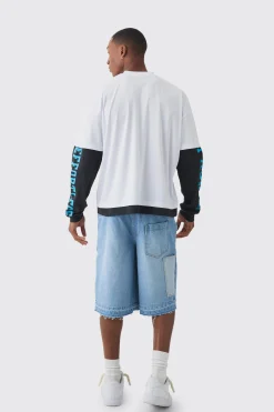 Oversized Boxy Mesh Faux Layer Waffle T-shirt | BoohooMAN UK