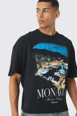 Oversized Boxy Monaco Saint Tropez Graphic T-shirt | BoohooMAN UK