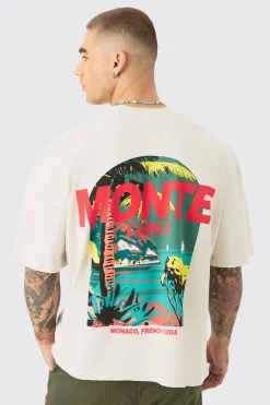 Oversized Boxy Monte Carlo Print Wash Back Print T-shirt | BoohooMAN UK
