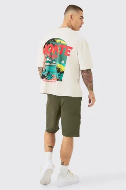 Oversized Boxy Monte Carlo Print Wash Back Print T-shirt | BoohooMAN UK