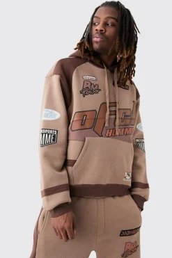 Oversized Boxy Moto Applique Hoodie | BoohooMAN UK