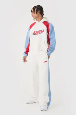 Oversized Boxy Moto Colour Block Hooded Tracksuit | BoohooMAN UK
