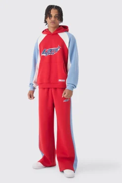 Oversized Boxy Moto Colour Block Hooded Tracksuit | BoohooMAN UK