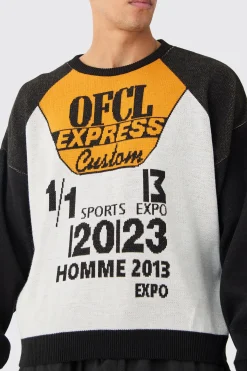 Oversized Boxy Moto Graphic Jumper | BoohooMAN UK