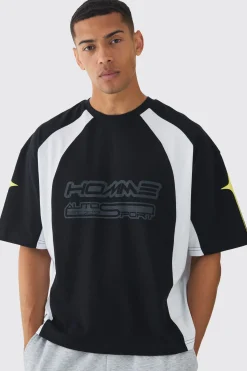 Oversized Boxy Moto Homme Star Panel T-Shirt | BoohooMAN UK