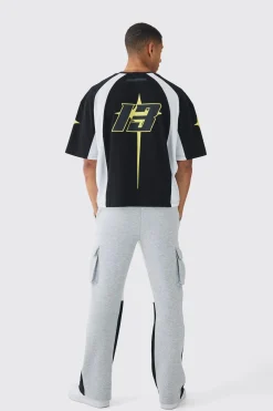 Oversized Boxy Moto Homme Star Panel T-Shirt | BoohooMAN UK