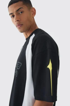Oversized Boxy Moto Homme Star Panel T-Shirt | BoohooMAN UK