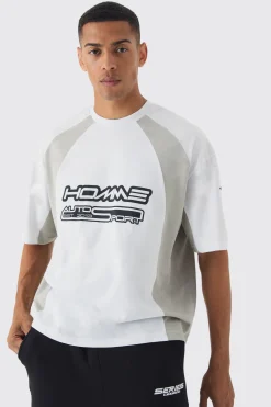 Oversized Boxy Moto Homme Star Panel T-Shirt | BoohooMAN UK