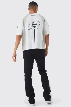 Oversized Boxy Moto Homme Star Panel T-Shirt | BoohooMAN UK