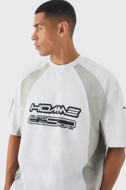 Oversized Boxy Moto Homme Star Panel T-Shirt | BoohooMAN UK