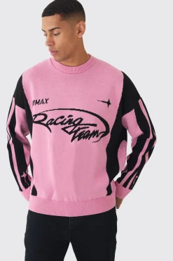 Oversized Boxy Moto Jumper In Pink | BoohooMAN UK