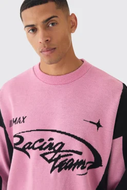 Oversized Boxy Moto Jumper In Pink | BoohooMAN UK