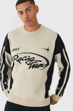Oversized Boxy Moto Jumper In Stone | BoohooMAN UK
