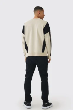 Oversized Boxy Moto Jumper In Stone | BoohooMAN UK