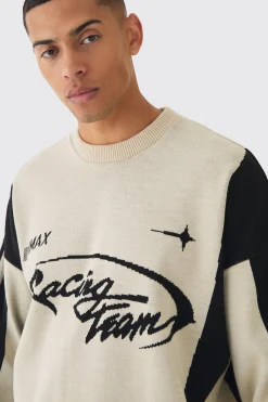 Oversized Boxy Moto Jumper In Stone | BoohooMAN UK