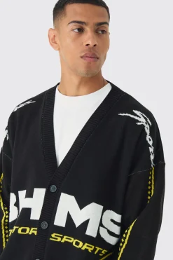 Oversized Boxy Moto Knitted Cardigan | BoohooMAN UK