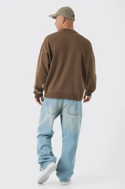 Oversized Boxy Moto Knitted Jumper | BoohooMAN UK