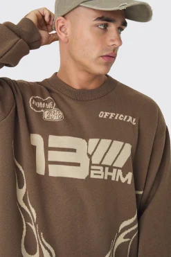 Oversized Boxy Moto Knitted Jumper | BoohooMAN UK