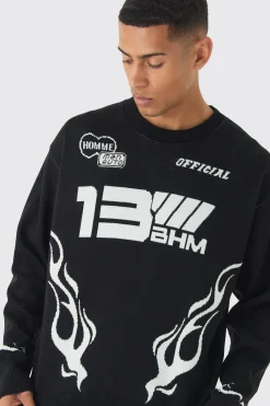 Oversized Boxy Moto Knitted Jumper | BoohooMAN UK
