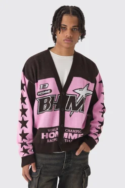 Oversized Boxy Moto Knitted Cardigan | BoohooMAN UK