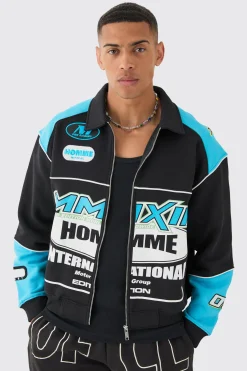 Oversized Boxy Moto Panelled Bomber | BoohooMAN UK