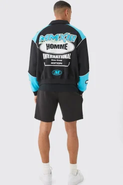 Oversized Boxy Moto Panelled Bomber | BoohooMAN UK