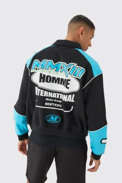 Oversized Boxy Moto Panelled Bomber | BoohooMAN UK
