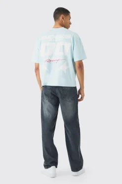 Oversized Boxy Moto Print T-shirt | BoohooMAN UK