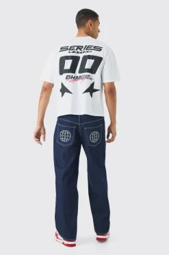 Oversized Boxy Moto Print T-shirt | BoohooMAN UK