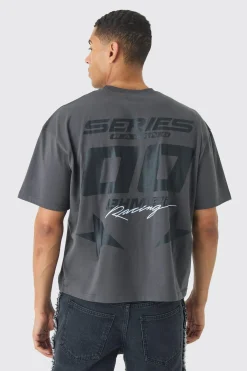 Oversized Boxy Moto Print T-shirt | BoohooMAN UK