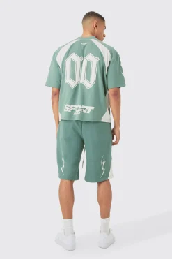 Oversized Boxy Moto Puff Print T-shirt & Short Set | BoohooMAN UK
