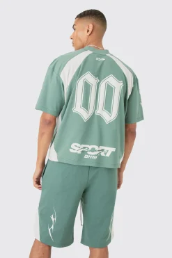 Oversized Boxy Moto Puff Print T-shirt & Short Set | BoohooMAN UK