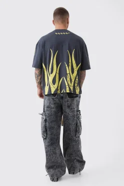 Oversized Boxy Moto Racing Flame T-Shirt | BoohooMAN UK