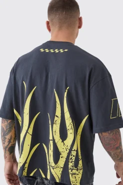 Oversized Boxy Moto Racing Flame T-Shirt | BoohooMAN UK