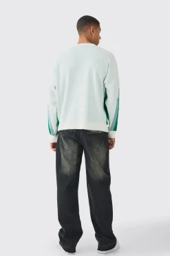 Oversized Boxy Moto Racing Knitted Jumper | BoohooMAN UK