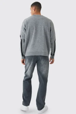 Oversized Boxy Moto Racing Knitted Jumper | BoohooMAN UK
