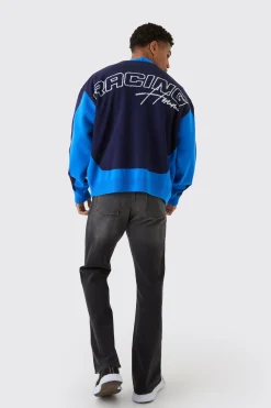 Oversized Boxy Moto Racing Knitted Cardigan | BoohooMAN UK