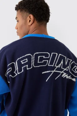 Oversized Boxy Moto Racing Knitted Cardigan | BoohooMAN UK
