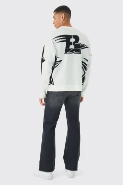 Oversized Boxy Moto Star Knitted Jumper | BoohooMAN UK