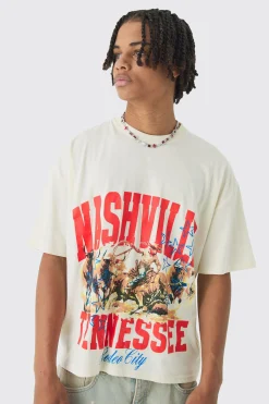 Oversized Boxy Nashville Print T-Shirt | BoohooMAN UK