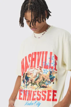 Oversized Boxy Nashville Print T-Shirt | BoohooMAN UK