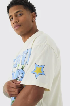 Oversized Boxy Ofcl Floral Varsity Print T-Shirt | BoohooMAN UK