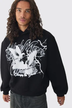 Oversized Boxy OFCL Man Dove Large Scale Print Hoodie | BoohooMAN UK