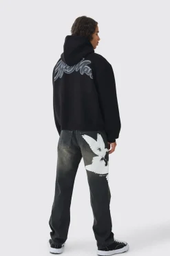 Oversized Boxy OFCL Man Dove Large Scale Print Hoodie | BoohooMAN UK