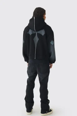 Oversized Boxy Offcl Gothic Skull Zip Through Print Hoodie | BoohooMAN UK