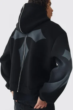 Oversized Boxy Offcl Gothic Skull Zip Through Print Hoodie | BoohooMAN UK