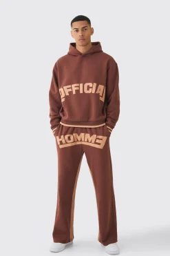 Oversized Boxy Official Graphic Stripe Rib Hooded Tracksuit | BoohooMAN UK