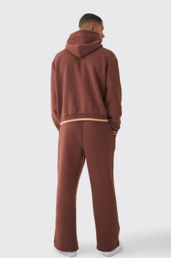 Oversized Boxy Official Graphic Stripe Rib Hooded Tracksuit | BoohooMAN UK