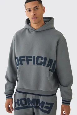 Oversized Boxy Official Graphic Stripe Rib Hoodie | BoohooMAN UK